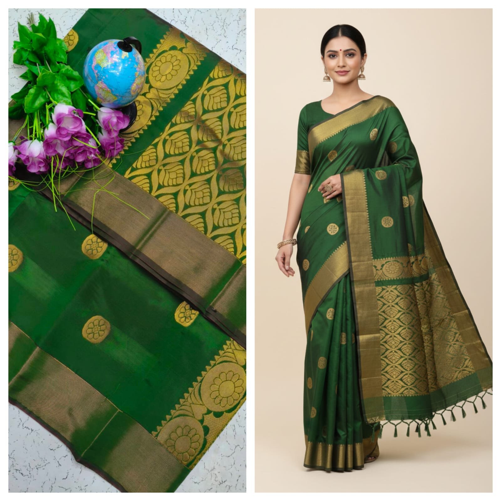 Kotta Cotton Silk Saree Bottle Green